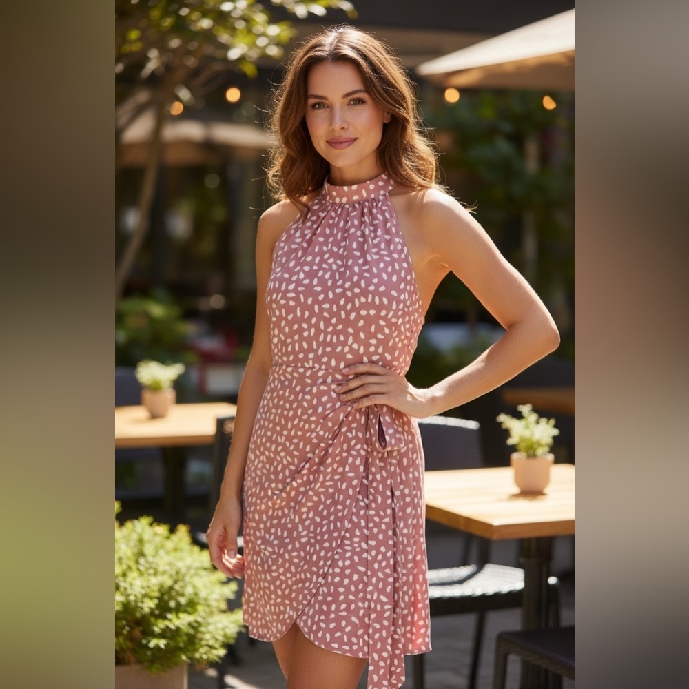 SHEIN Blush and White Patterned Mini Dress